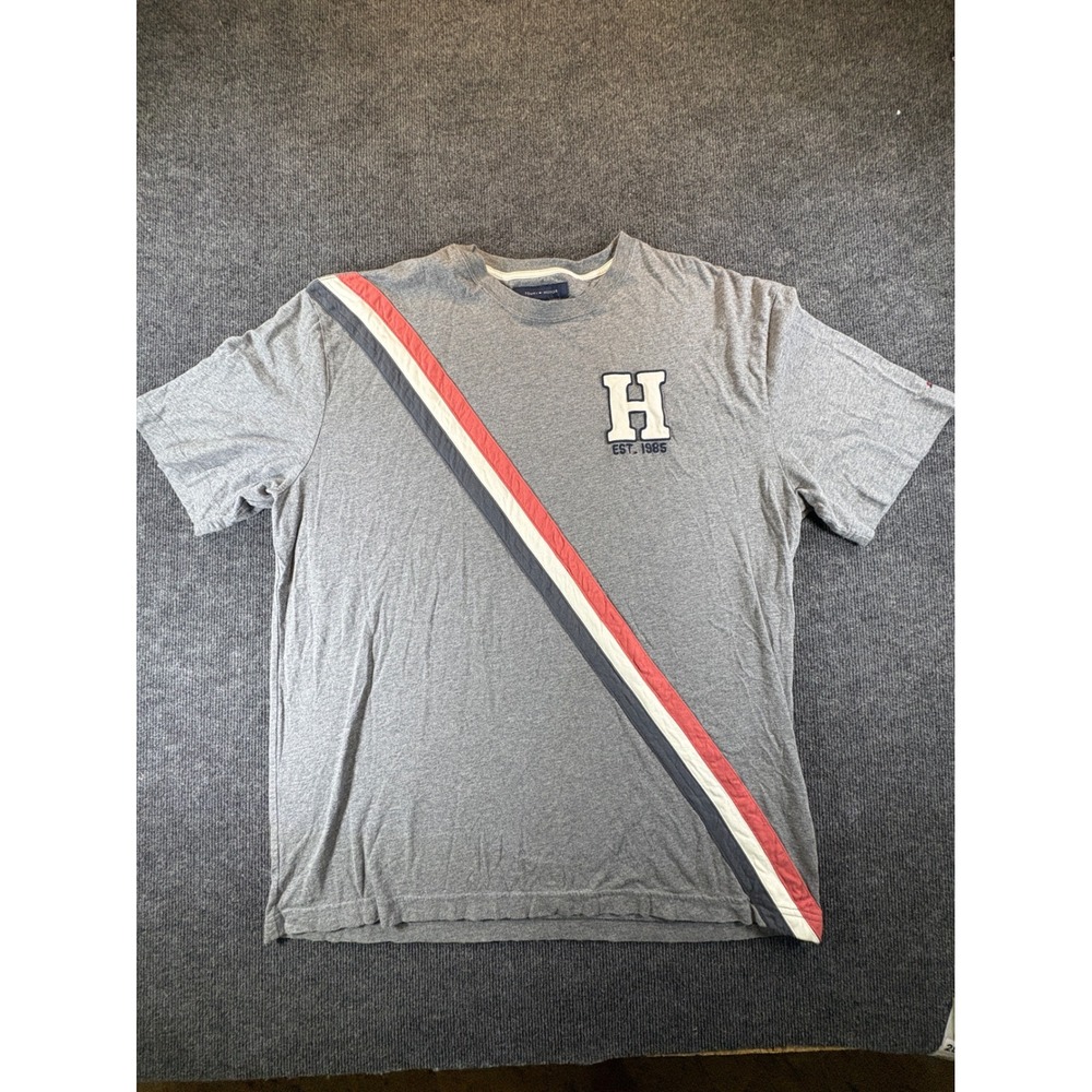Tommy Hilfiger Mens XXL Gray Diagonal Stripe H Patch Short Sleeve T-Shirt 2856